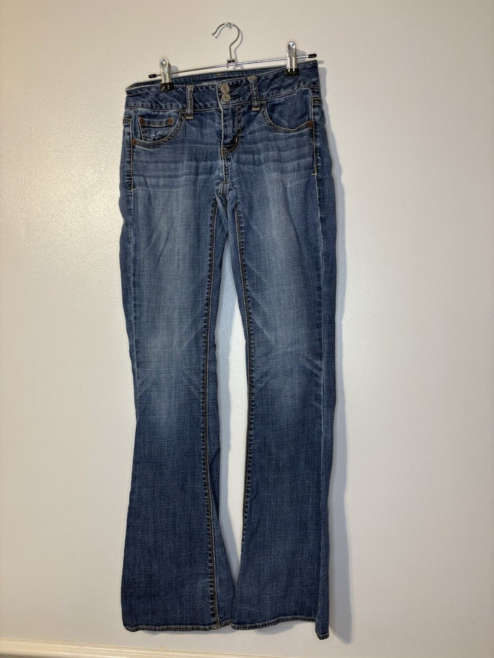 American Eagle Outfitters Womens Blue Stretch Flared 5-Pocket Denim Jeans 0